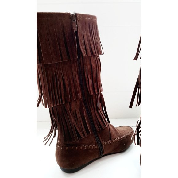 Candice-48 3-Layer Fringe Moccasin Flat Boots NWOT - Picture 3 of 5